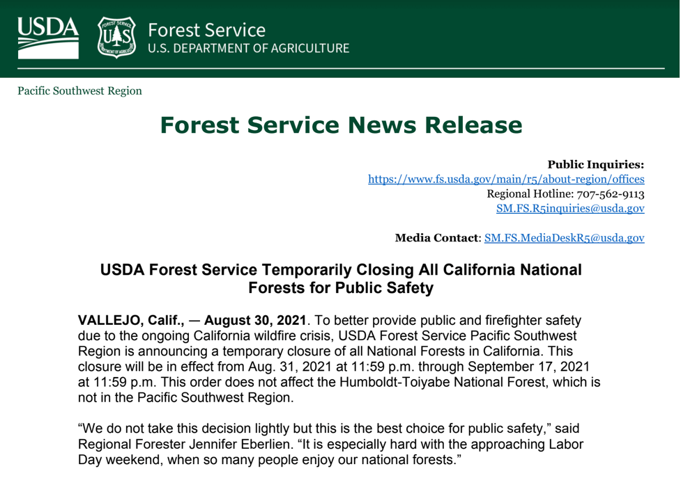 US Forest Service News Release