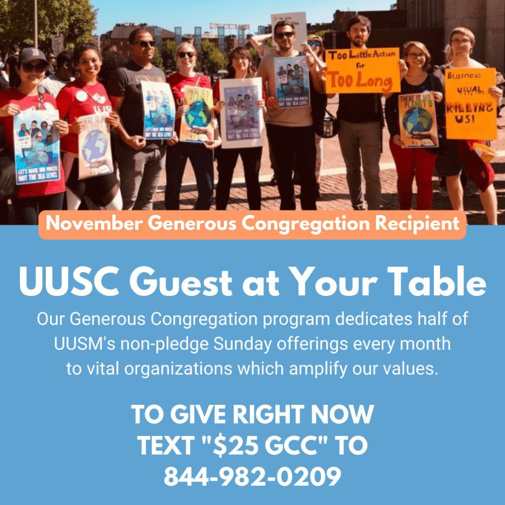 UUSM GCC for November 2022 is UUSC Guest at Your Table