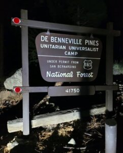 De Benneville Pines Camp sign on the way out