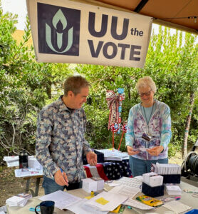 Brad and Rebecca at the UU the Vote table