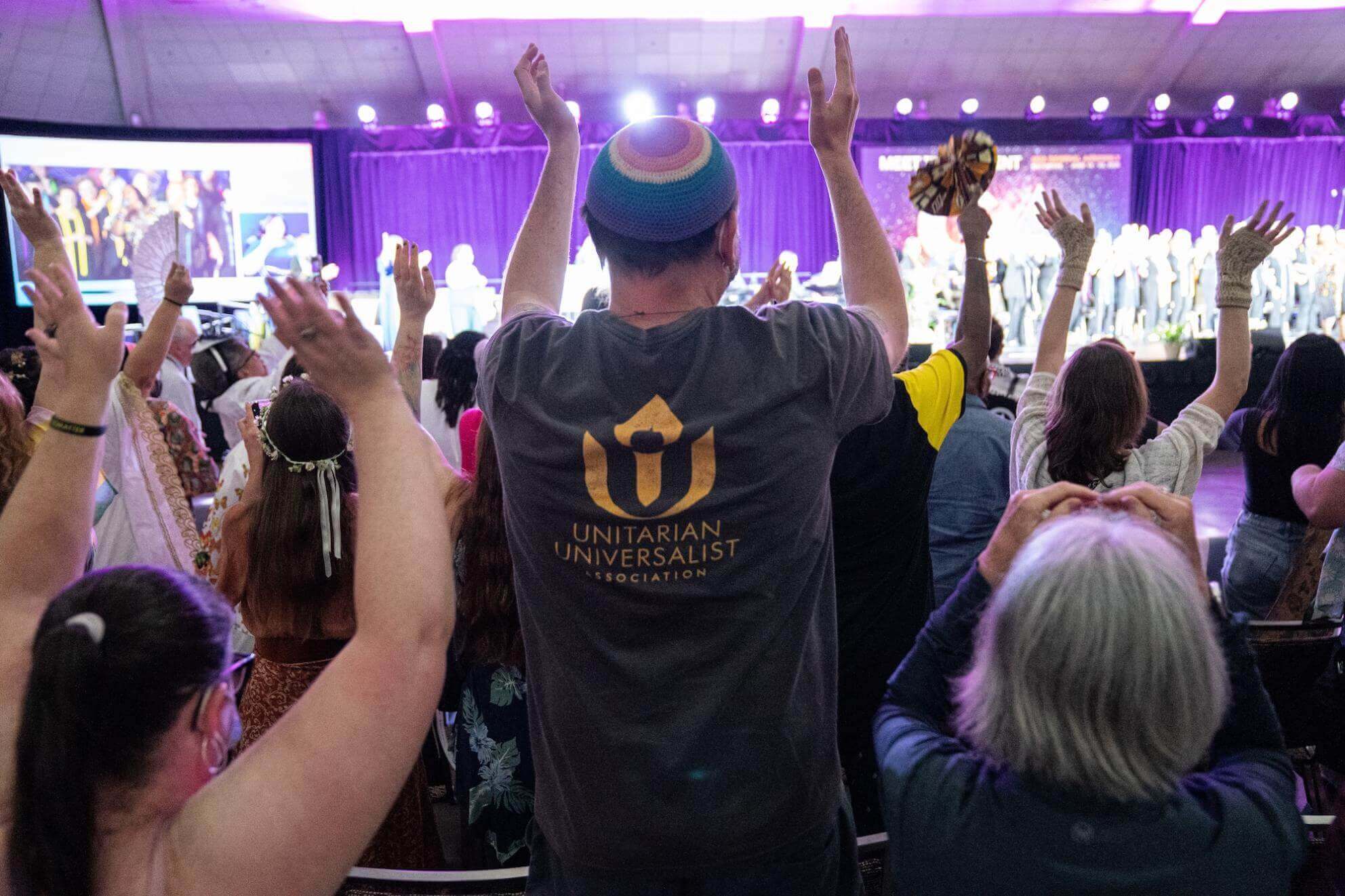 Cover of UU World post, audience view of the 2025 UUA GA assembly
