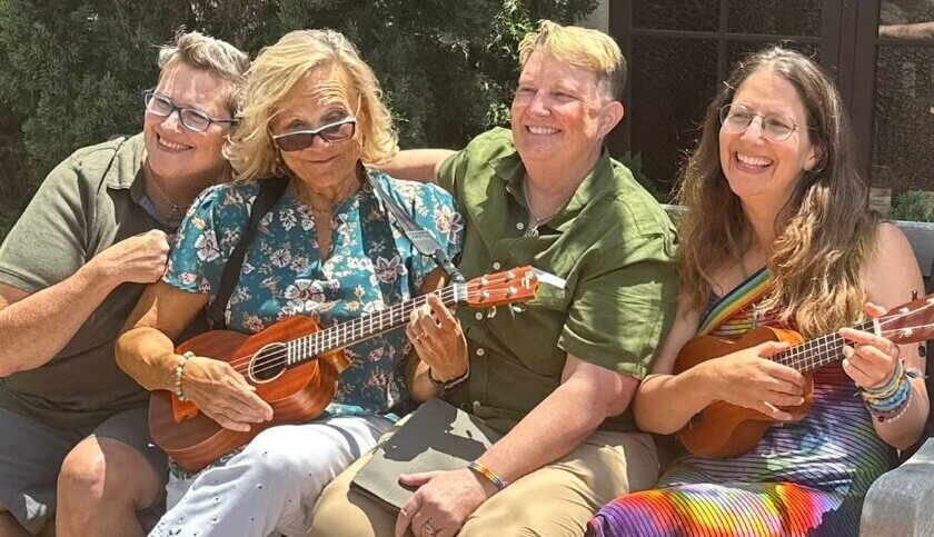 Kim, Laura, Cassie, Shanna with ukuleles