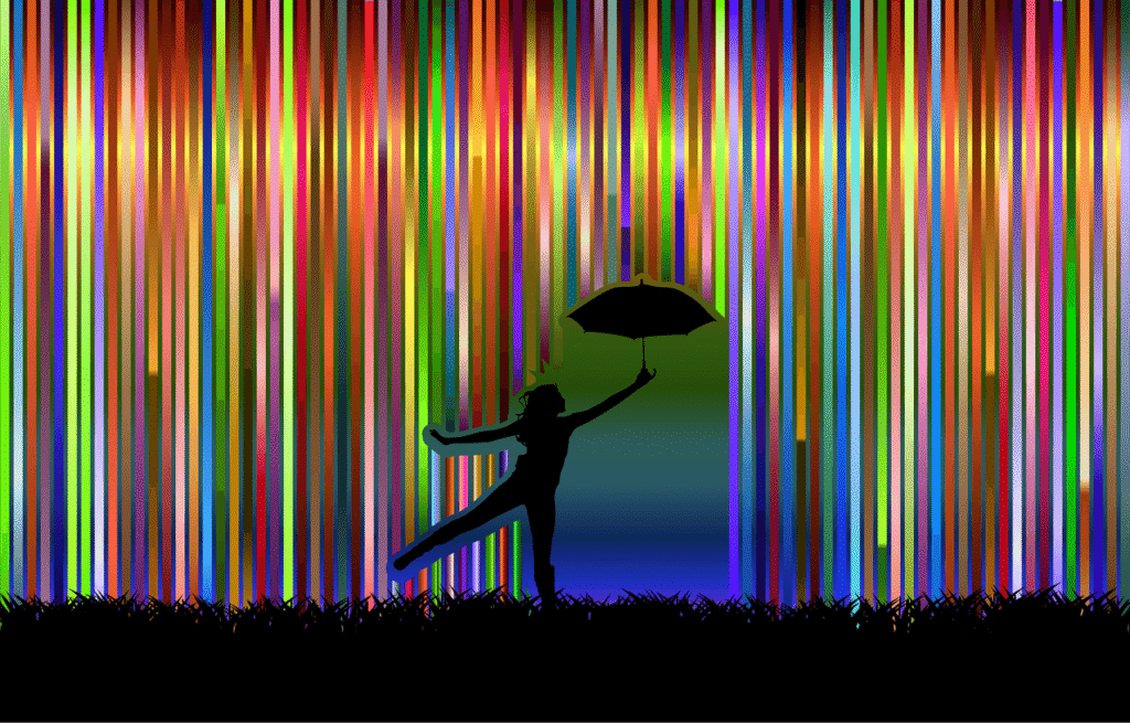 dance, joy, pleasure, happy, happiness, rain, umbrella, weather, perseverance, forbearance, woman, girl, female, lady, people, human, person, silhouette, landscape, background, wallpaper, colorful, prismatic, chromatic, rainbow, pleasure, rain, umbrella, perseverance, perseverance, perseverance, perseverance, perseverance