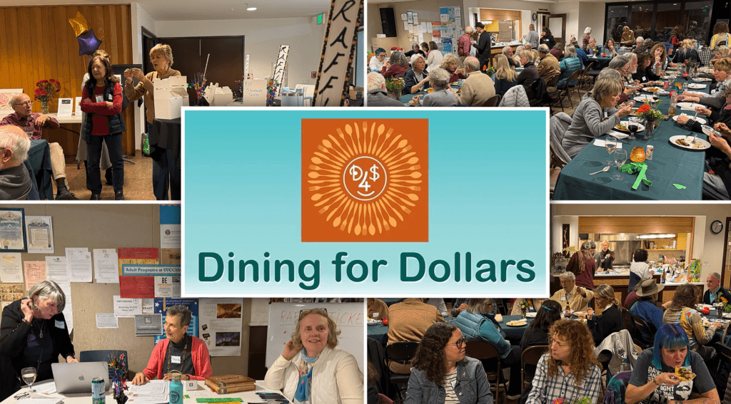 Four images from Dining 4 Dollars Launch Party plus logo
