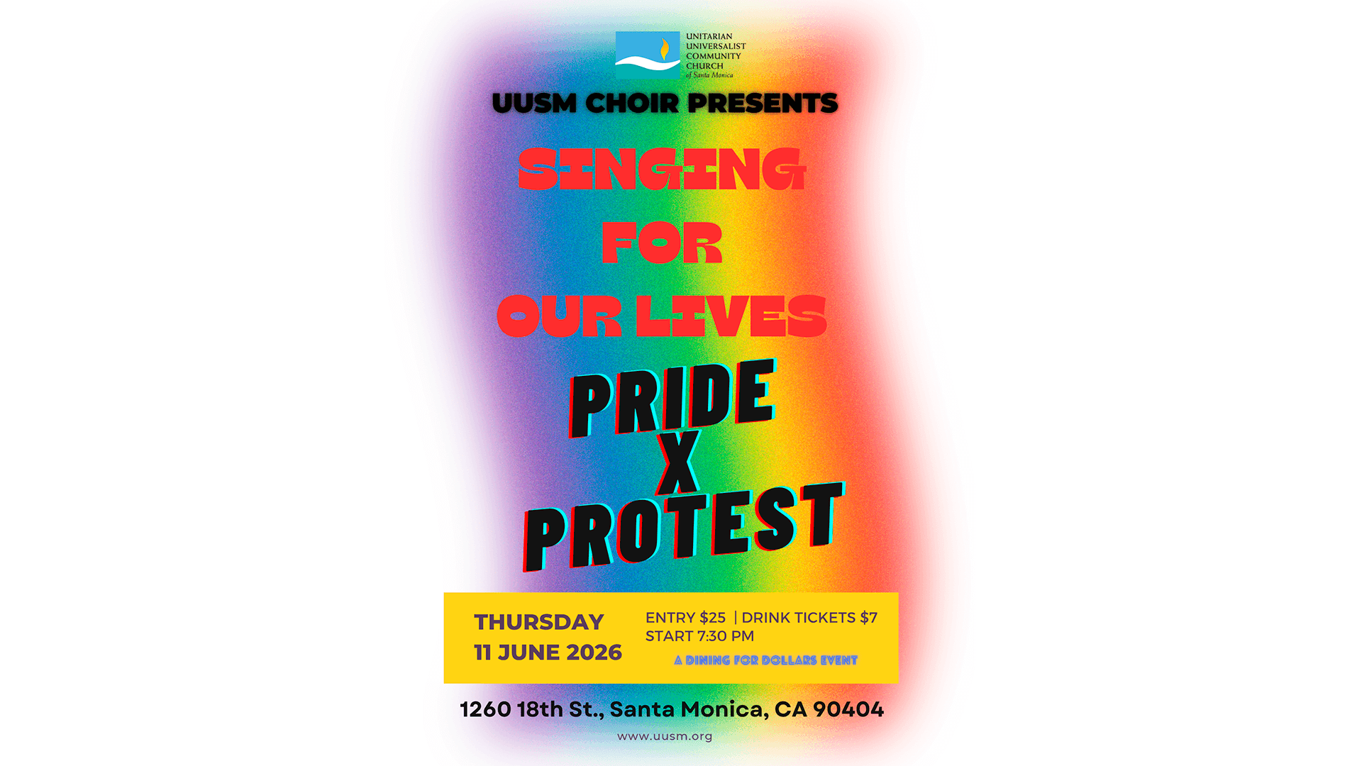 UUSM Choir presents Singing for Our Lives Pride x Protest June 11, 2026 poster